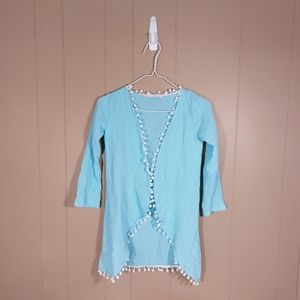 Henry and Coco Bali Aqua Blue Swim Cover up Pom Poms 100% Cotton Girls